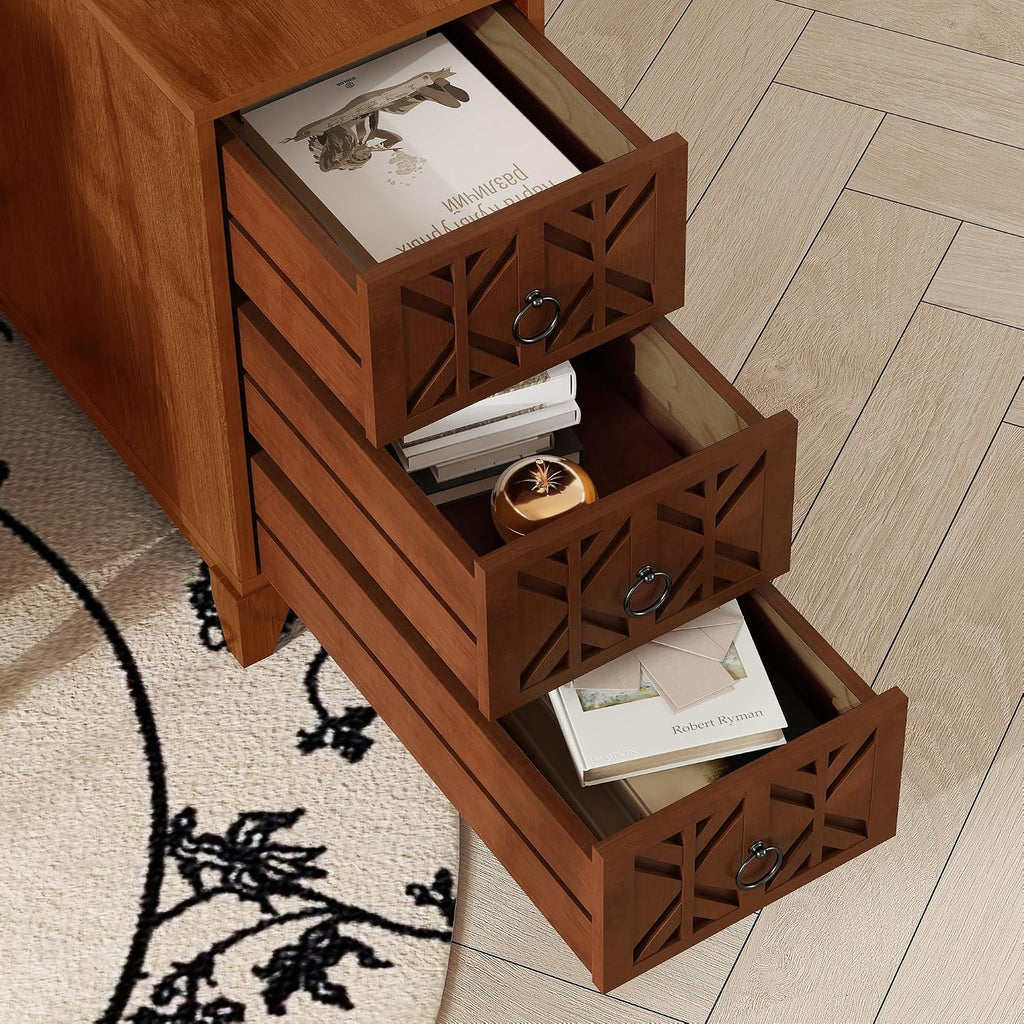KEIKI End Table with 3 Drawers, Corner Table with 4 Open Shelves, Tall Side Table for Living Room, Bedroom and Corner
