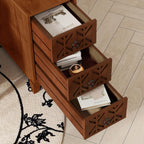 End Table with 3 Drawers and 2 Open Shelves, Walnut Finish Corner Table for Bedroom