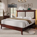 Lifezone Solid Wood Queen Bed Frame 41.5” Tall Diamond-Tufted Upholstered Headboard, American Classic Flat-Top Bed, Stable Structure, Wood Slats Support, Noise-Free, No Box Spring Needed, Redish Brown