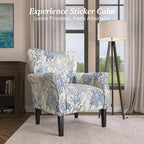 BELLEZE Modern Accent Chair for Living Room, High Back Linen Armchair with Wooden Legs, Upholstered Wingback Side Chair Padded Armrest Single Sofa for Living Room, Bedroom - Allston (Blue Coral)