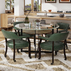 LEEMTORIG Set of 4 Large Dining Chairs with Casters and Arms, Rolling Dining Chairs with Wheels, Game Poker Chairs, Boss Caption's Chairs, 26" Dx25.2 Wx31.5 H, Espresso Legs & Green PU, XXY-1910-GN