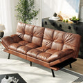 71" Convertible Futon Sofa Bed,Brown Faux Leather Futon Couch,Memory Foam Reclining Sleeper Sofa Bed,Modern Folding Small Loveseat Couches for Living Room,Office,Apartment