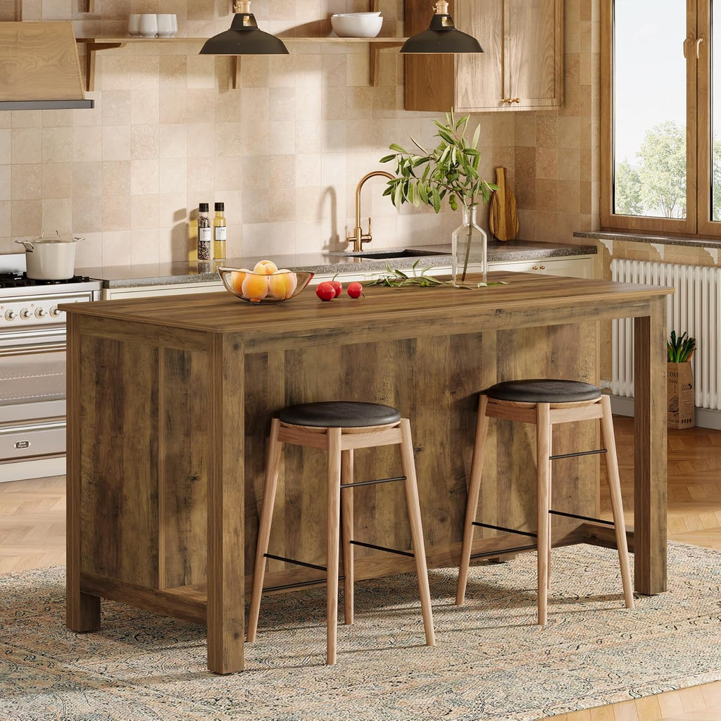 Tribesigns Kitchen Island with Seating and Storage, 59-Inch Large Farmhouse Stationary Island Table for Kitchen, 3-Tier Counter Height Coffee Bar Tables for Dining Room, Rustic Brown