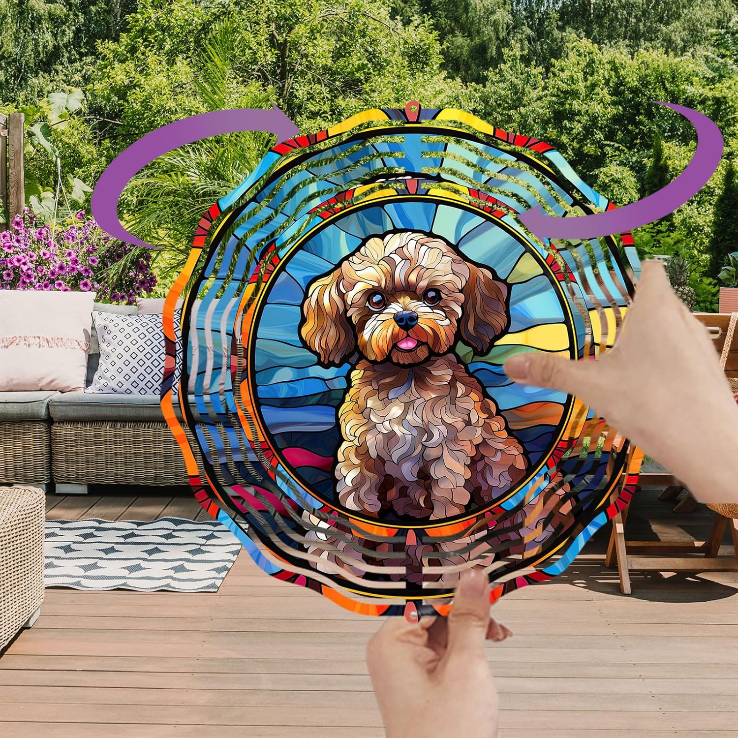 Poodle Dog Wind Spinners Outdoor Dog Memorial Gifts, 3D Metal Kinetic Hanging Garden Wind Spinner, Spinner Decor, Wind Sculptures for Outdoor & Indoor, Window, Yard Decor (Poodle 1)