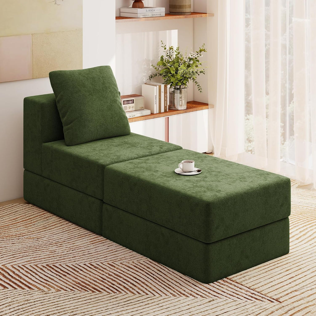 Living&Giving Cloud Sectional Couch for Living Room, Modular Couch with 1 Ottoman, Middle-seat Can Be Combined with Modular Sofa, Customizable Layout for Any Space, Green