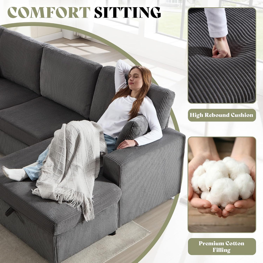 130" Sectional Couches for Living Room, Modular Sectional Sofa, Grey | Sofa Converts to Sleeper, Throw Pillows