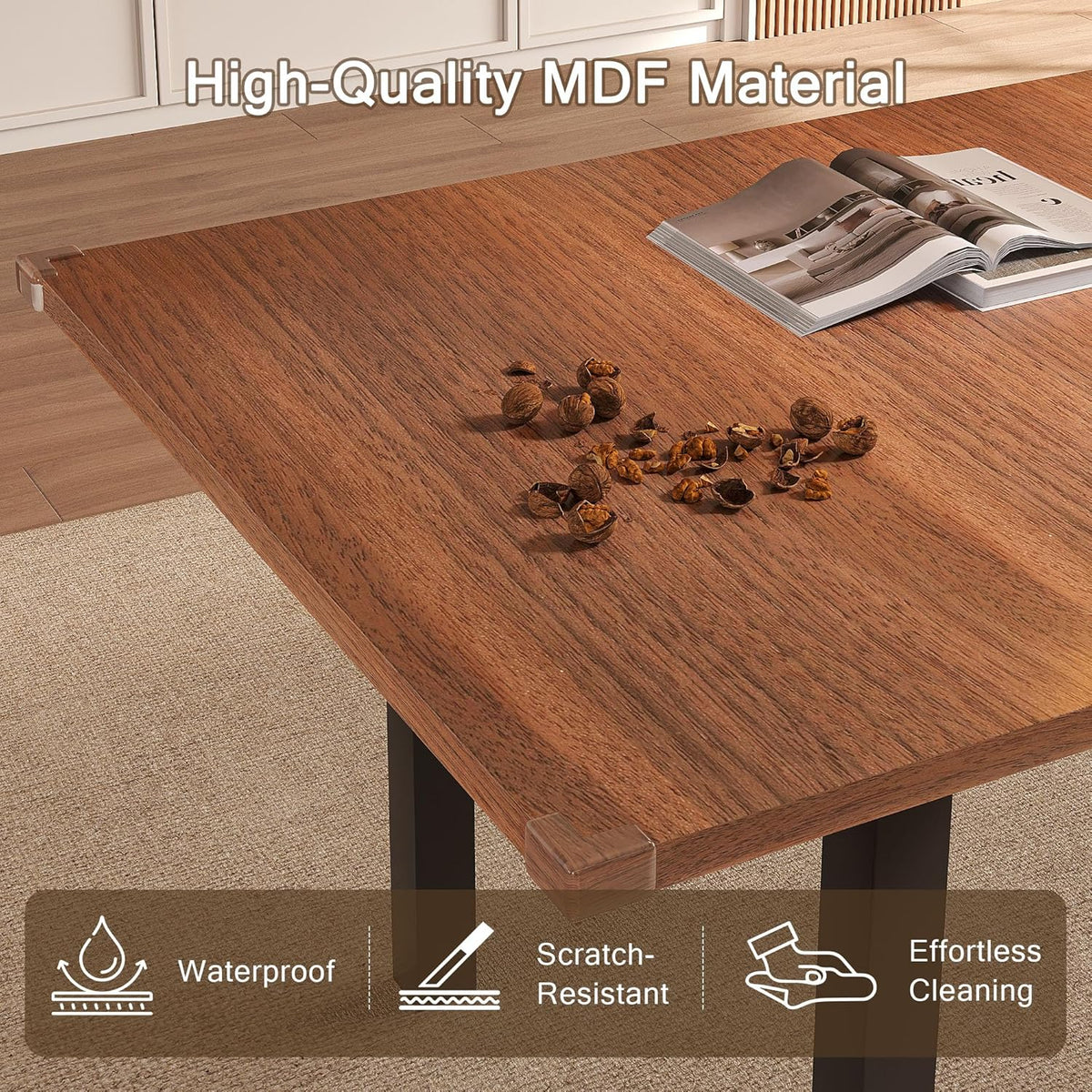 Einhomn Extendable Dining Table for 4-6, 63" Modern Kitchen Table, Farmhouse Dining Room Tables for Dining, Kitchen, Office, Living Room, Rectangular Wooden Tables, Space Saving (Walnut)
