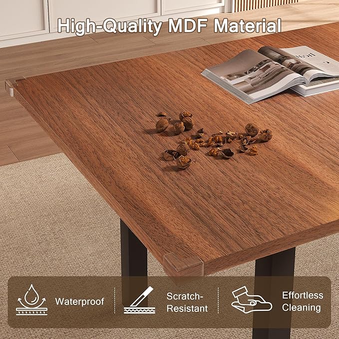 Extendable Dining Table for 4-6, 63" Modern Kitchen Table, Farmhouse Dining Room Tables for Dining, Kitchen, Office, Living Room, Rectangular Wooden Tables, Space Saving (Walnut)