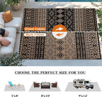 Wallona Outdoor Rugs 9x12 ft Patio Waterproof Clearance Indoor Outdoor Large Carpet for Patio Plastic Straw Reversible Area Rugs Mat for RV, Camping, Balcony, Beach, Picnic, Porch, Boho Black & Brown