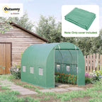 Outsunny 9.8' x 6.6' x 6.6' Plastic Greenhouse Cover Replacement, Heavy Duty Waterproof Tarp for Hoop House, Sheeting with 6 Windows, Door & Reinforcement Grid, Green