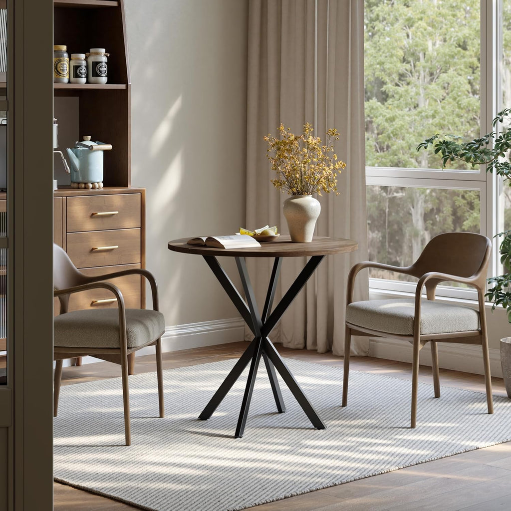 Unovivy 31.5" Small Round Dining Table for 2-4, Space Saving Circle Kitchen Dinner Table, Industrial Mid Century Modern Dining Room Desk for Kitchen, Apartment, Natural Oak