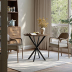 Unovivy 31.5" Small Round Dining Table for 2-4, Space Saving Circle Kitchen Dinner Table, Industrial Mid Century Modern Dining Room Desk for Kitchen, Apartment, Natural Oak