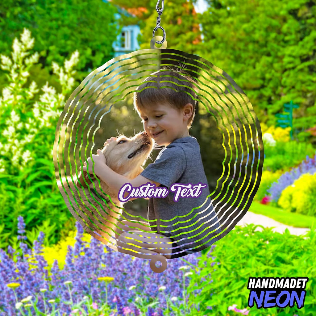 Personalized Dog Memorial with Photo Wind Spinner Metal Outdoor Art, Custom Picture Colorful 3D Kinetic Sculpture, Image Ornament Hanging Pet Loss Sympathy Gifts for Dogs