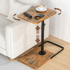 C Table End Table Adjustable Height, 360°Swivel TV Tray Table, Upgraded Metal and Wooden Base to Prevent Slipping, Couch Armrest Table Snack Tables for Laptop Sofa Bed Dinner or Small Space(Brown）
