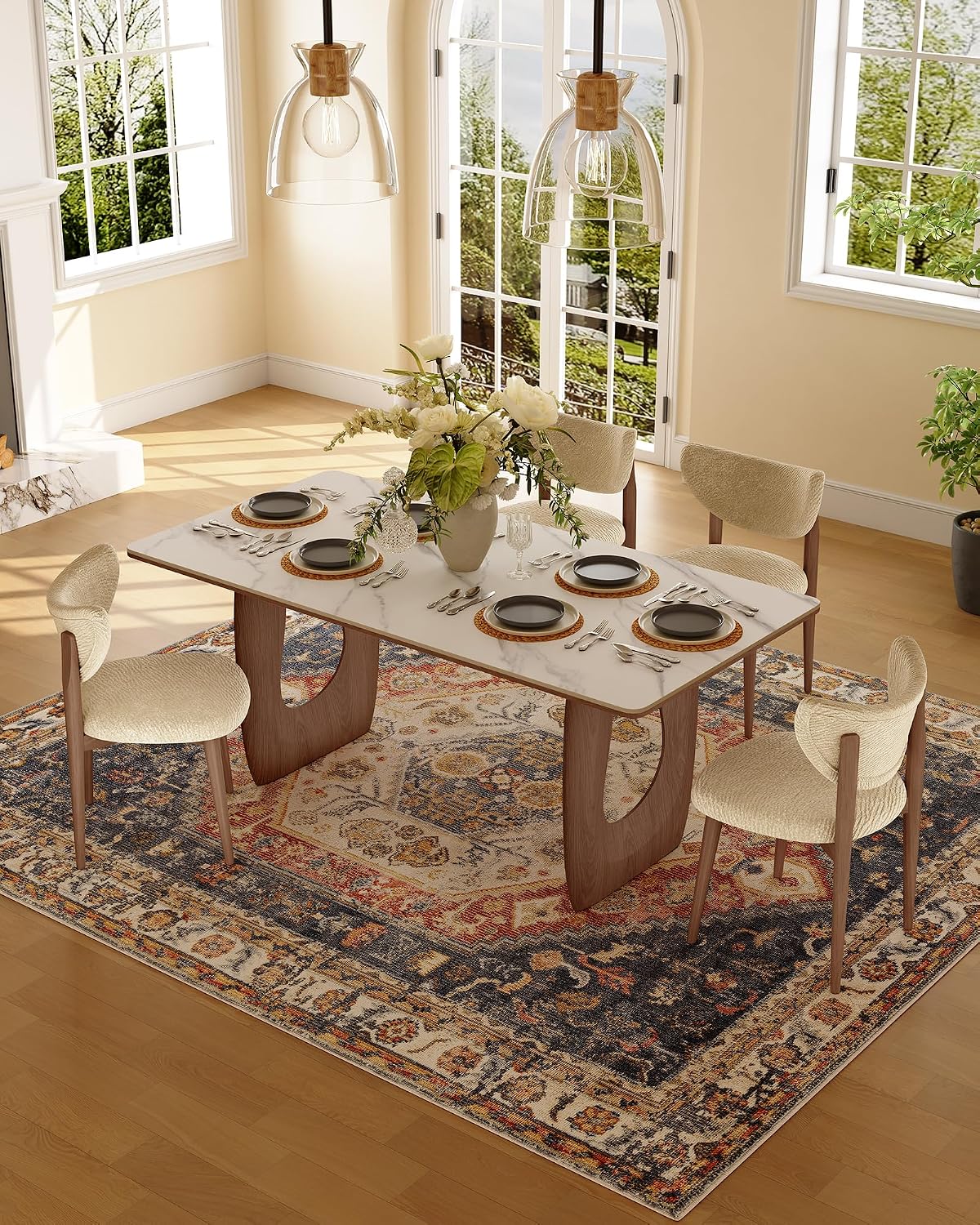 71" Sintered Stone Dining Table with Solid Wood Legs, Mid Century Modern Dining Room Table for 6,Heat-Resistant Rectangle Kitchen Table