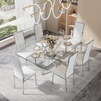 Modern Dining Chairs Set of 6, White Faux Leather with Chrome Silver Metal Legs, Curved High Back Design & Cloud Cushioning, Mid-Century Kitchen Chairs with Non-Slip Feet (Easy Assembly)