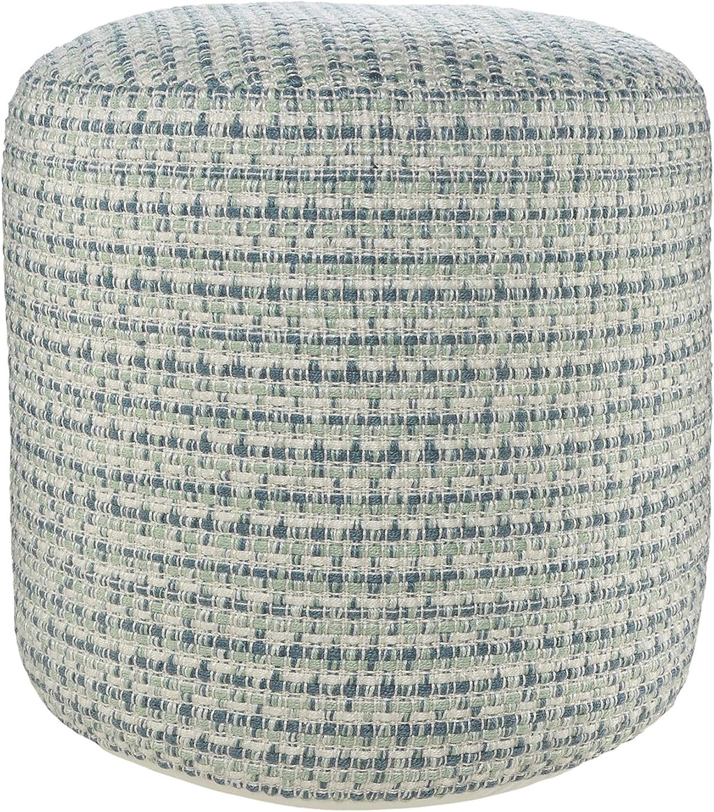 LR Home Interwoven Coastal Delight Indoor Outdoor Pouf, Blue/Green/White, 20" x 20" x 20"