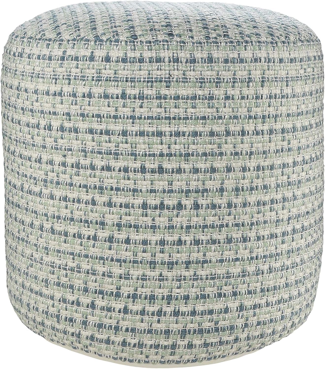 LR Home Interwoven Coastal Delight Indoor Outdoor Pouf, Blue/Green/White, 20" x 20" x 20"