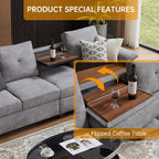 108'' Convertible Sectional Sofa with Storage, 4 Seat L Shaped Couch with Chaise and Cup Holder, Modern Microfiber Fabric Sofas Couches for Living Room, Light Grey