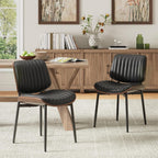 MALOL Leather Dining Chairs Set of 2, Modern Upholstered Dining Room Kitchen Chairs with Metal Legs and Wooden Back Support for Home Dining Room/Restaurant, Black