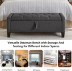 Aoowow Linen Bedroom Ottoman Bench with Storage,Tufted Bed End Storage Benches,45" Mid Century Modern Bench with Seating and Storage for Entryway,Living Room,Window,Bedside (Dark Grey, 45")