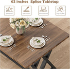 IRONCK 63" Dining Table for 4-6, Modern Rectangular Kitchen Table with Sturdy Metal Frame & Geometric Legs for Dining Room, Easy Clean-Brown