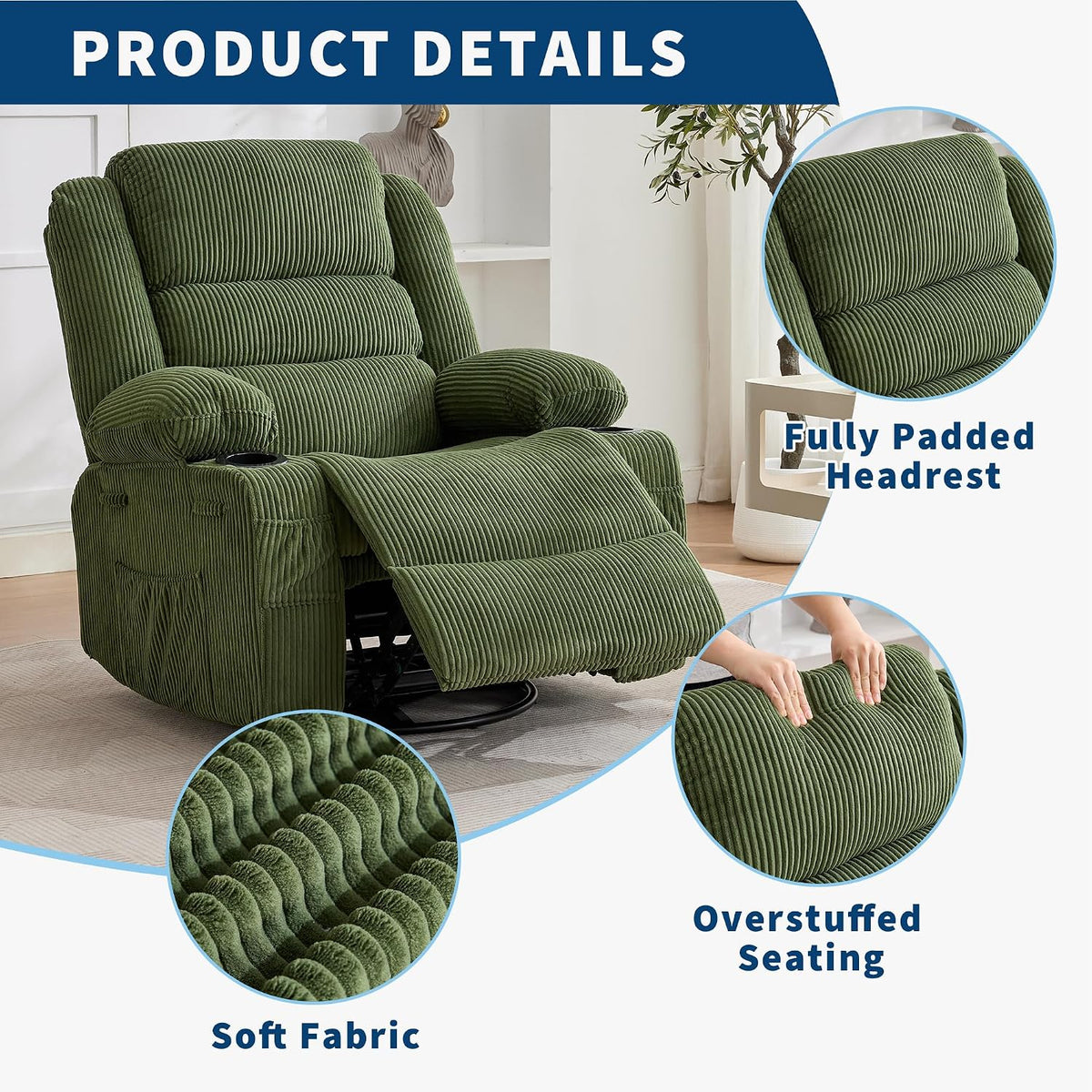 Garvee Rocking Recliner Chair for Adults Wide 360° Swivel Rocker Recliner