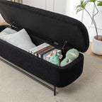 56" Boucle Storage Bench for Bedroom, Upholstered Teddy Ottoman Bench, Modern Extra Long Storage Bench for End of Bed/Entryway/Livingroom/Window (Black)