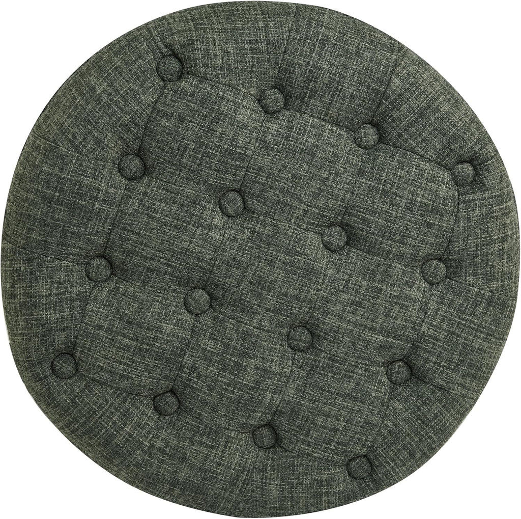 HomePop 19" Button Tufted Round Storage Ottoman - Green Clover Fabric