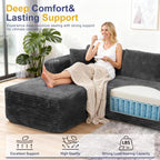 Shintenchi 103" Couches for Living Room with 2 Cup Holders,L Shaped Modular Sectional Sofa Set,No Assembly Needed Plush Corduroy Living Room Set,Dark Gray
