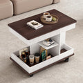 Merax Adjustable End Table with Wheels, Modern Multifunctional Sofa Side Table with Lift-Top, 360°Rotating Top and Storage Space for Living Room, Small Space, Brown+White