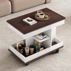 Adjustable End Table with Wheels, Modern Multifunctional Sofa Side Table with Lift-Top, 360°Rotating Top and Storage Space for Living Room, Small Space, Brown+White
