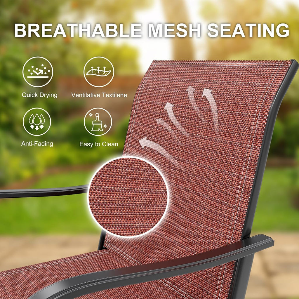2 Piece Outdoor Swivel Bar Stools, All-Weather Bar Height Patio Chairs with High Back & Armrest, 360° Swivel Tall Barstools for Patio, Deck, Backyard, Garden-Red