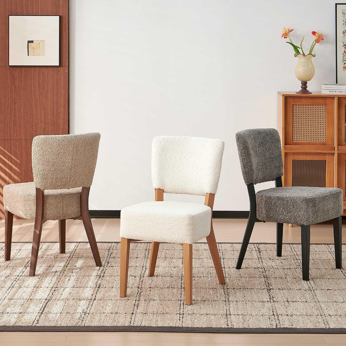 Howtek Modern Dining Chairs Set of 4 with 6.3" Thick Seat Cushions, Space-Saving Stackable Upholstered Kitchen Chairs, Ergonomic Backrest & Metal Legs, White