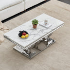 SSLine Modern 4 Piece Living Room Table Set, Includes 1 Coffee Table & 2 End Tables & 1 Console Table, Luxury Faux Marble Coffee Table Set with O-Shape Stainless Steel Base,White Marble& Silver