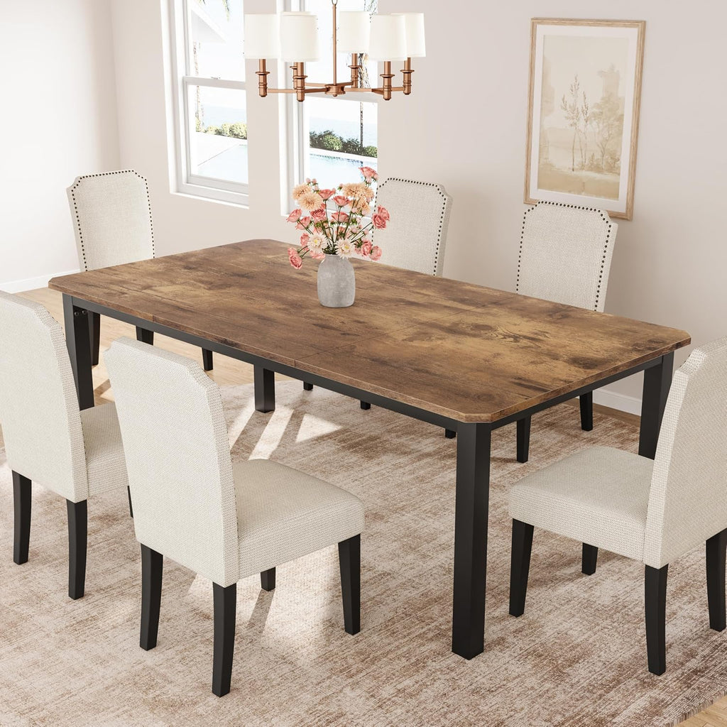 Garvee 78.7″ Dining Table for 8-10 People for Dining Room,Brown(Only Table) | Large Industrial Dinner Kitchen Tables with Sturdy Metal Frame, Multi-Use for Living Room Indoor Restaurant Office Desk