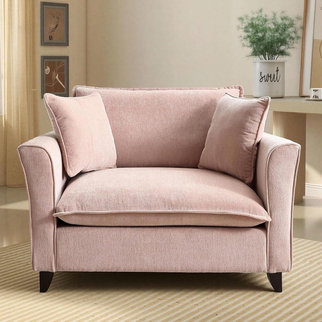ERYE 46.9" Chenille Upholstered Accent Chair Wide Seat for Living Room Bedroom, Modern Leisure Cushion Armchair W/ 2 Pillows and Removable Cover for Home Apartment Office