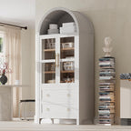 roomfitters 71" Pantry Cabinet with Arched Top and Glass Doors, 2 Storage Drawers and Adjustable Shelves for Kitchen, White