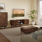 LuxenHome 63" Mid Century Modern TV Stand for Living Room for TVs up to 65" | Entertainment Center with Storage, Wood TV Console with Tapered Legs, Television Stands