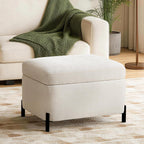 Zihanhome Chenille Storage Ottoman with Lift-Top Lid, Upholstered Ottoman Bench & Foot Rest, Hidden Storage Footstool with Matte Black Metal Legs for Living Room, Bedroom, Entryway (White)