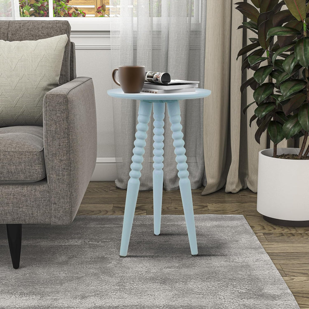 Silverwood Allison Compact Round Accent Table with Turned Legs, Ice Blue, 14" x 14" x 23"