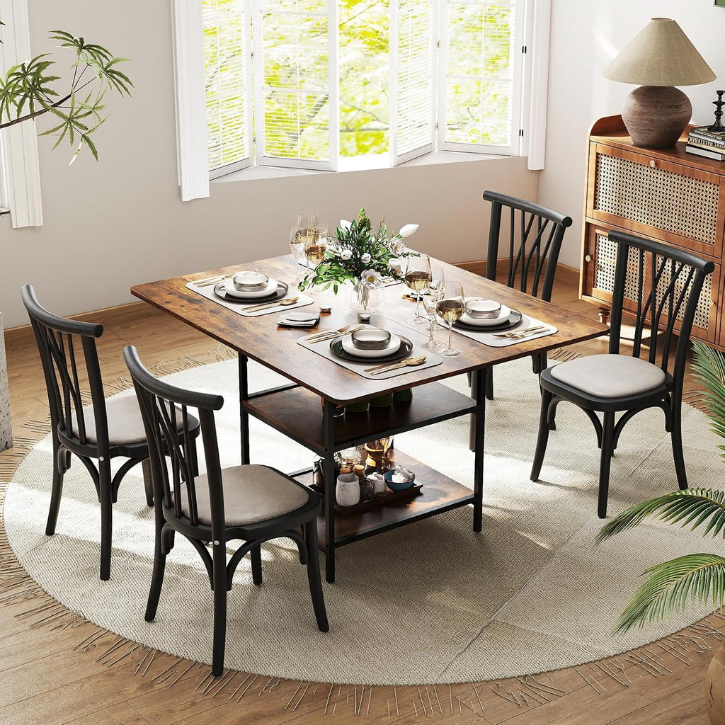 Giantex 47-inches Dining Table for 4-6, Rectangular Kitchen Table with 2 Open Storage Shelves & Sturdy Metal Legs, Farmhouse Dinette Table for Dinner, Dining Room, Living Room, Rustic Brown