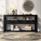 LKTART Console Table for Entryway with 4 Drawers,61.5'' Long Sofa Table with 3-Tier Open Shelves,Entry Table for Hallway,Foyer,Living Room,Black