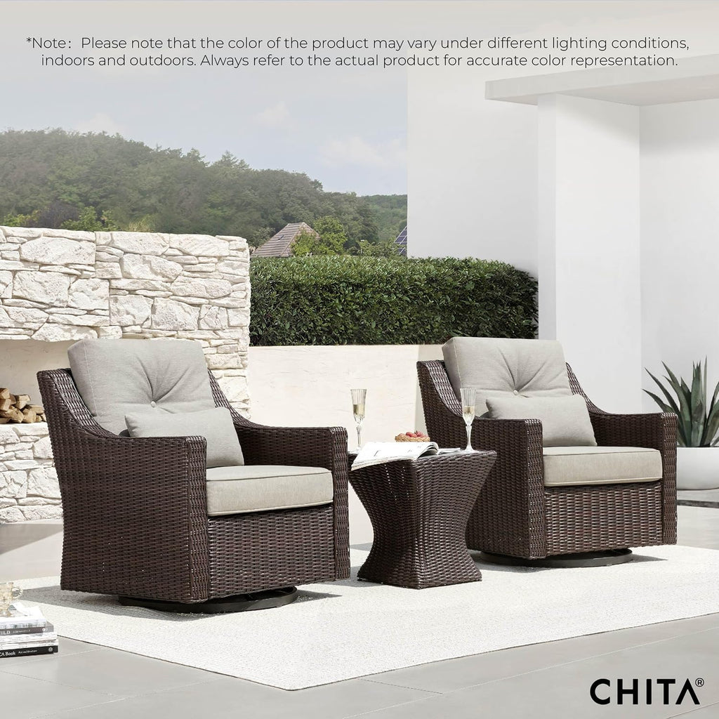 CHITA Patio Wicker Chair, 360° Rocking Swivel Outdoor Rattan Chair with Thickened Cushions for Backyard, Poolside, Garden or Porch