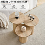 Round Nesting Coffee Table Set of 3 Mid Century Modern Wood Round Coffee Tables with Flexible Small Boho Circle End Table for Space Saving Living Room Comedor Home Office Bedroom(Natural)
