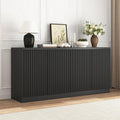 63" Fluted Buffet Cabinet Sideboard with Storage,Large Credenza with 4 Doors with Adjustable Shelves,Wood Mid Century Modern Sideboard for Kitchen, Living Room,Entryway(Black)