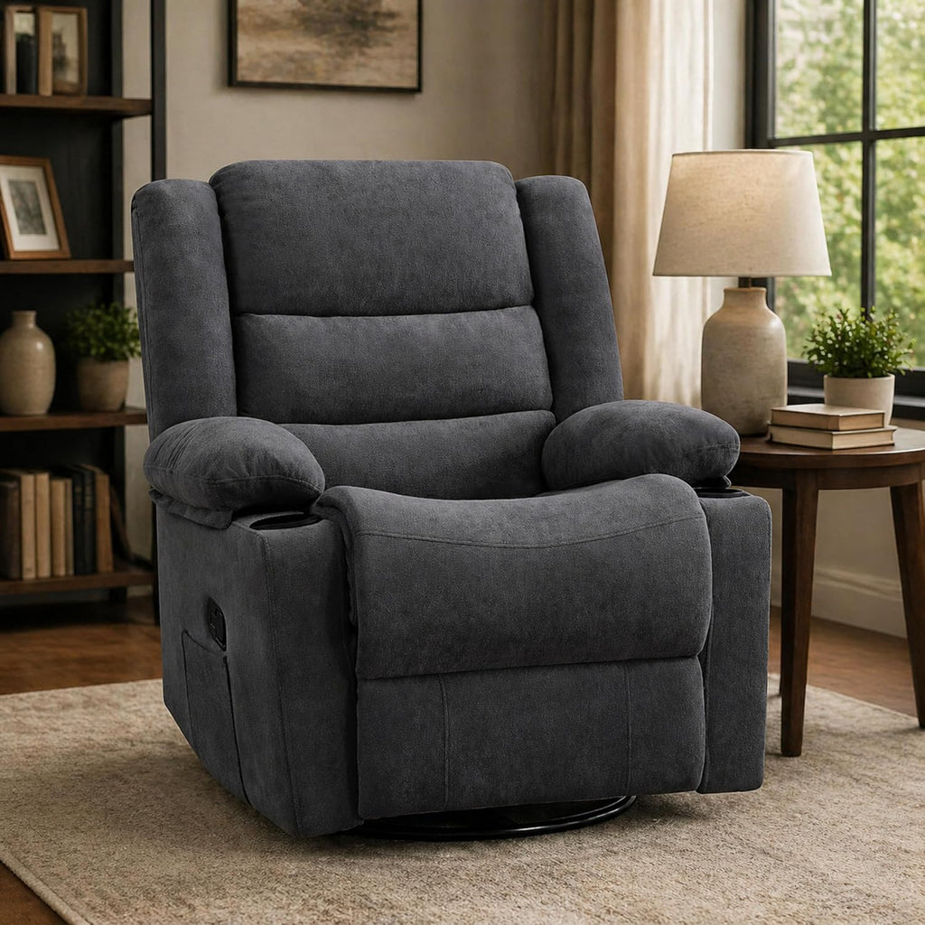 360°Swivel Rocking Chairs for Adult,Recliner Chair with Side Pockets and Cup Holders,Rocker Recliner with a Suitable for Living Rooms,Bedrooms,Grey