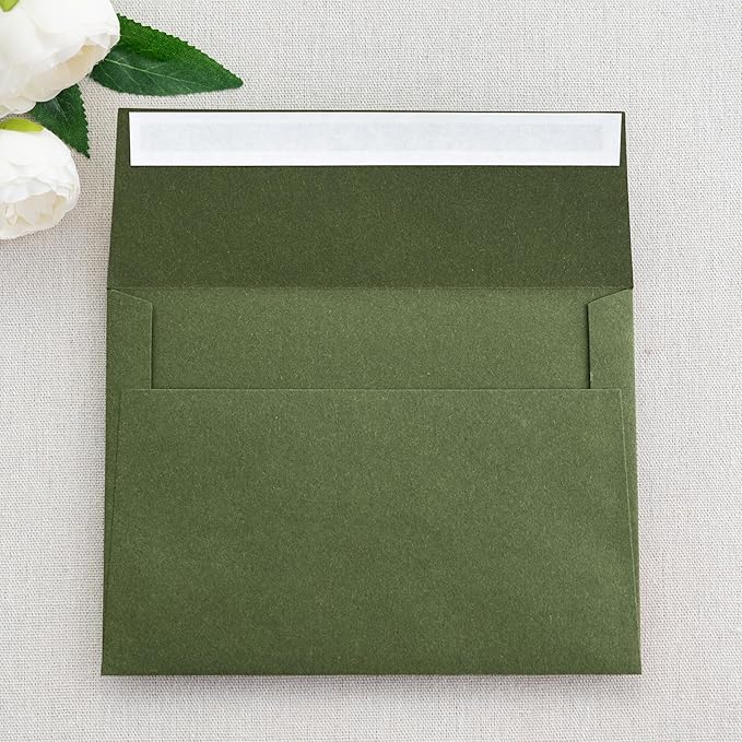 PONATIA 50 PCS 5x7 Envelopes, Olive Green Self- Adhesive A7 Envelopes for Weddings, Invitation Cards, Photos, Postcards, Greeting Cards Mailing, Baby Shower, Graduation, Christmas Gift Cards