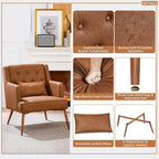 Yaheetech Accent Chair, Mid-Century Modern Armchair, Retro Brown | Faux Leather Chair with Lumbar Pillow, Comfy Upholstered Reading Chair for Living Room, Bedroom and Small Spaces