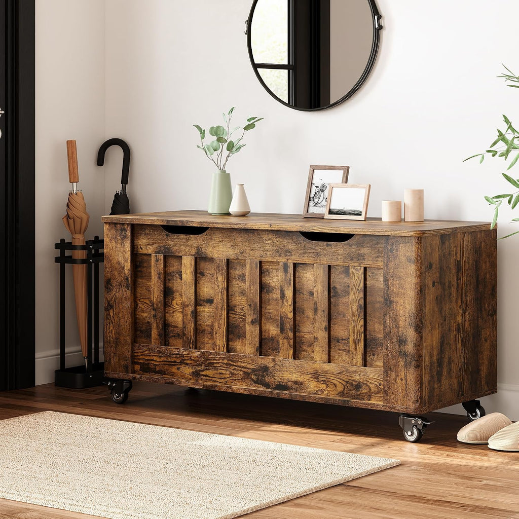 IDEALHOUSE Storage Chest, 39.4" Storage Bench Wooden Storage Trunk, Retro | Supports 350 lbs ＆ Safety Hinges, Lift-Top Entryway Bench, Shoe Bench for Entryway, Bedroom, Living Room, Modern Style